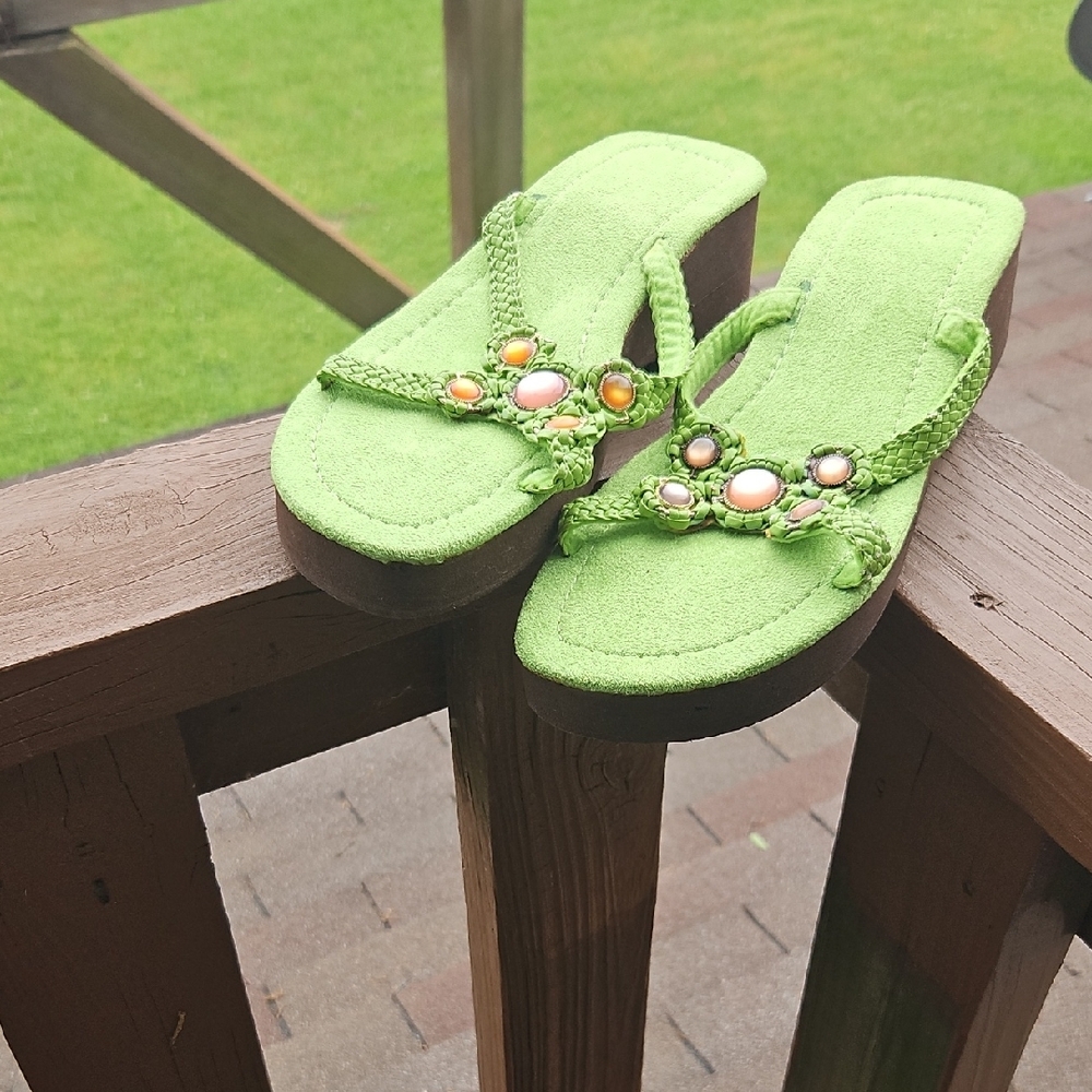 Green Beaded Women's Sandals